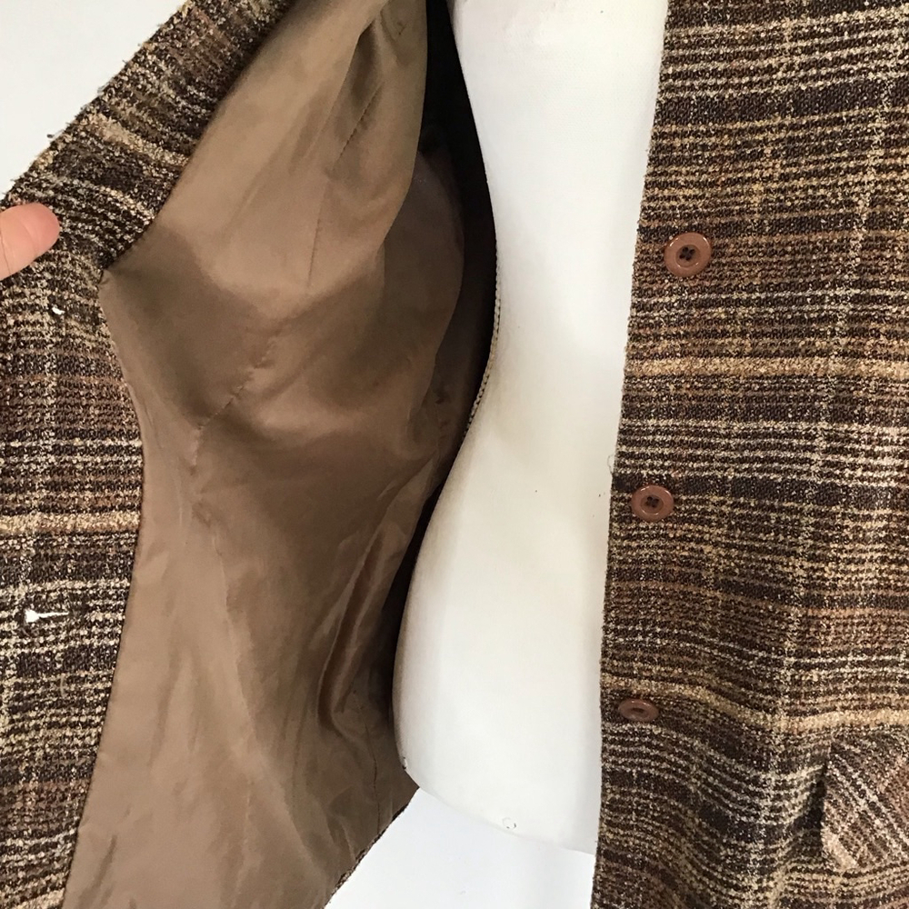 SAG HARBOR Vintage Women Brown Plaid Career Blazer, Size 14 - Picture 7 of 13